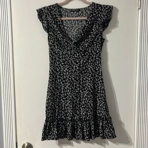 SHEIN Black White Floral Flutter Sleeve Dress 2 / Small